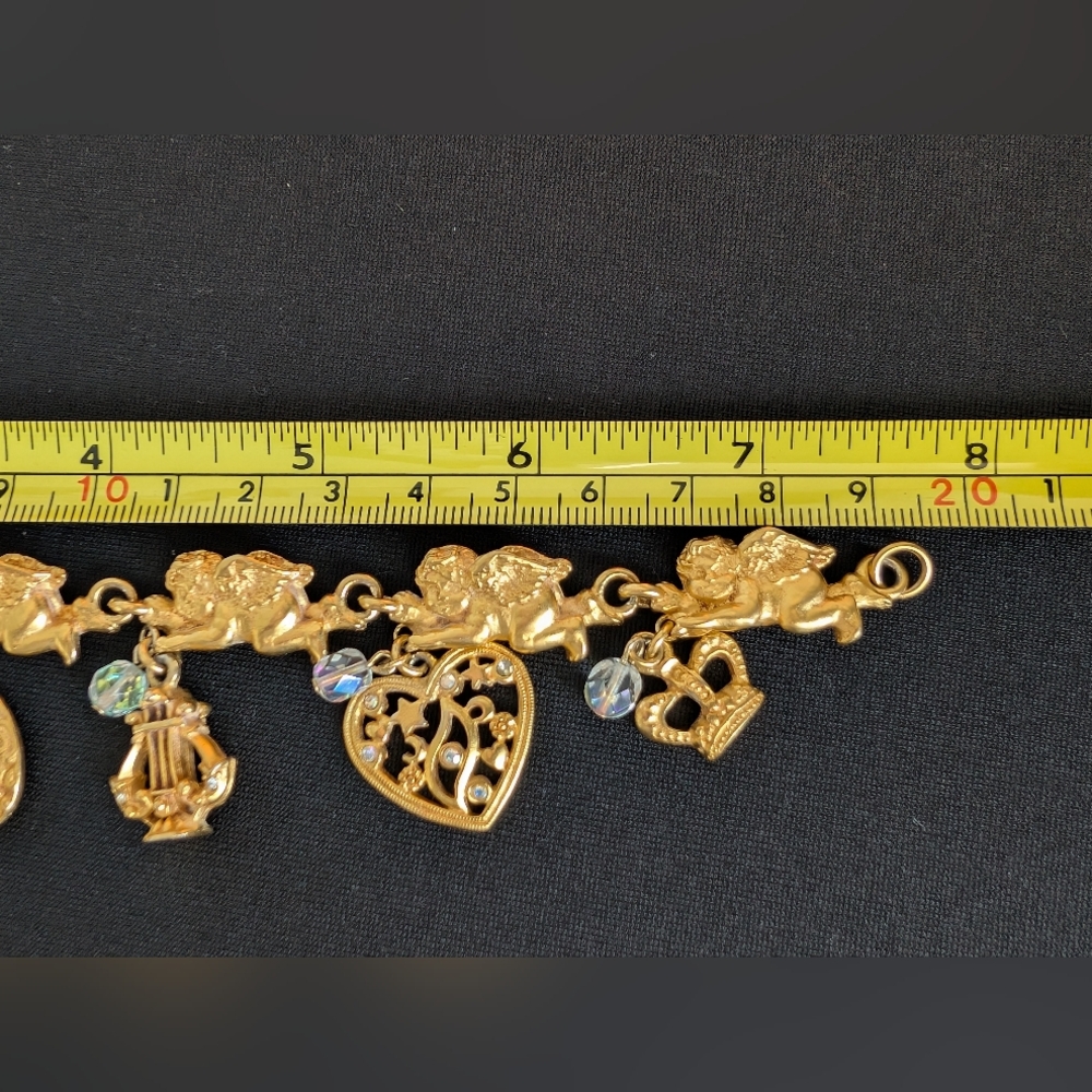 **RARE** Kirks Folly Cherub Panel Link Gold Vintage Collectable Charm Bracelet - Picture 11 of 12